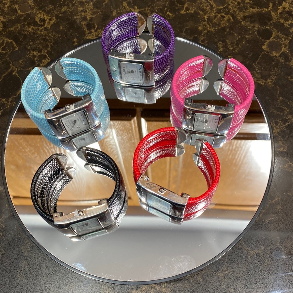 Eikon Stainless Steel pleather watch and spring loaded Cuff NWT Choice of 1